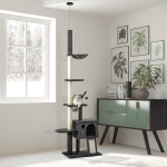 PawHut 110" Huge Cat Tree Kitty Activity Center Floor-to-Ceiling Cat Climbing Toy with Scratching Post Board Hammock Hanging Ball Rest Pet Furniture Dark Grey