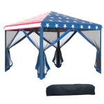 Outsunny 10' x 10' Easy Pop Up Canopy Party Tent with Mesh Walls - American Flag Print