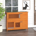 PawHut 2 Tier Elevated Wooden Rabbit Hutch Bunny House Chicken Coop Small Animal Cage w/ Sliding-Out Tray