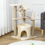 PawHut Cat Tree Tower Kitten Multi-Level House with Condo Bed Scratching Post Pad Perch Ball Toy 19x19x34.25 Inches, Beige