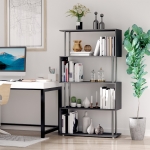 HOMCOM 4-Tires Wooden Bookcase S Shape Storage Bookshelf Display for Living Room, Bedroom, Office with Steel Frame, Black