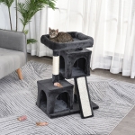 PawHut Plush Cat Tree Tower w/ Sisal Scratching Post Board Perch Condo Dark Grey