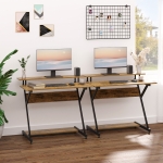 HOMCOM Industrial Computer Desk with Monitor Shelf and Storage, Z-Shaped Writing Desk Workstation for Home Office, Rustic Brown