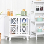 HOMCOM Accent Storage Cabinet Sideboard Serving Buffet Console with Fretwork Doors for Entryway, Kitchen, Dining Area, Living Room, White