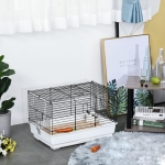PawHut Small Animal Cage Habitat Pet Play House for Small Rabbit Bunny Guinea Pig with Sliding-out Tray Bottom Wood Board White and Black