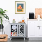 HOMCOM Accent Storage Cabinet Sideboard Serving Buffet Console with Fretwork Doors for Entryway, Kitchen, Dining Area, Living Room, Grey