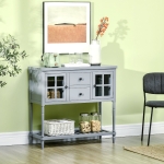 HOMCOM Modern Sideboard Buffet Cabinet, Kitchen Storage Cabinet with 2 Drawers, Bottom Shelf, Glass Doors for Living Room, Hallway, Grey