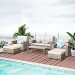 Outsunny 6 Pieces Luxury Outdoor PE Rattan Sofa Set, Patio Wicker Aluminum Conversation Furniture w/ Aluminum Panel Table-top & Cushion for Garden, Backyard, Lawn, Beige