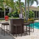 Outsunny 5 Pieces Patio Bar Set Rattan Bistro Set Garden Wicker Barstool and Table Outdoor Furniture Dinning Set, Dark Brown