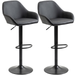 HOMCOM Adjustable Bar Stools, Set of 2, Swivel Barstools with Footrest and Back, PU Leather and Steel Round Base, Black