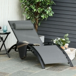 Outsunny Patio Reclining Outdoor Lounge Chair, Outdoor Aluminum Tanning Chair with 5-Level Adjustable Backrest & Head Pillow, Grey