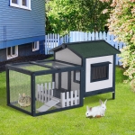PawHut 59" x 31" x 33" Wooden Rabbit Hutch Bunny Cage Pet House Chicken Coop Poultry with Fence Run