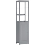 kleankin Tall Bathroom Storage Cabinet, Freestanding Linen Tower with 3-Tier Open Shelf and Cupboard, Slim Floor Organizer, Grey