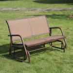 Outsunny Patio Double Glider Outdoor Steel Sling Fabric Rocking Bench Garden Swing Chair Heavy-Duty Porch Rocker Garden Loveseat Coffee Brown