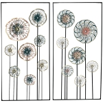 HOMCOM 3D Metal Wall Art Set of 2 Modern Flower Hanging Wall Sculpture Home Decor, 16"x32"x2, Blue Silver Gold