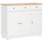 HOMCOM Modern Sideboard with Rubberwood Top, Buffet Cabinet with Storage Cabinets, Drawers and Adjustable Shelves, White