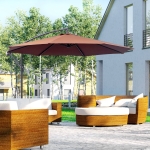 Outsunny Φ10' Deluxe Patio Umbrella Outdoor Market Parasol Banana Hanging Offset Sunshade Crank Cross Base, Coffee