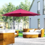 Outsunny Φ10' Deluxe Patio Umbrella Outdoor Market Parasol Banana Hanging Offset Sunshade Crank Cross Base, Wine Red