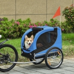 Aosom Dog Bike Trailer Foldable Pet Cart Bicycle Wagon Cargo Carrier Attachment for Travel with Safety Anchor, Blue