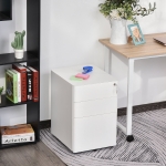 Vinsetto Metal Filing Cabinet 3 Drawer, Vertical File Cabinet with Lock, Mobile Office Cabinet with Wheels for Legal, Letter, A4 File, White