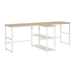 HOMCOM 83'' Two Person Desk w/ Storage Shelves, Computer Office Double Desk, Writing Table - Natural
