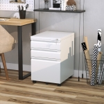 Vinsetto Metal Filing Cabinet with 3 Drawers, Vertical File Cabinet with Lock, Mobile Office Cabinet with Wheels for Legal, Letter, A4 Files, White