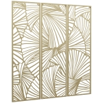 HOMCOM Metal Wall Art Abstract Line Ginkgo Leaves Set of 3 Hanging Wall Sculpture Home Decor for Living Room Bedroom Kitchen 12"x36"x3, Gold