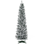 HOMCOM 7ft Snow Flocked Artificial Pencil Christmas Tree, Slim Xmas Tree with Realistic Branches and Metal Stand for Indoor Decoration, Green