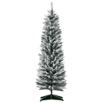 HOMCOM 5ft Snow Flocked Artificial Pencil Christmas Tree, Slim Xmas Tree with Realistic Branches and Metal Stand for Indoor Decoration, Green