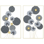 HOMCOM 3D Metal Wall Art Set of 2 Modern Lotus Leaves Hanging Wall Sculpture Home Décor 20"x32"x2, Grey and Gold