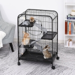 PawHut 4-Tier Small Animal Cage Pet Playpen for Rabbit Ferret Chinchilla on Wheels with Removable Tray Platform Ramp Food Dish Water Bottle, 25" x 17" x 36.5"
