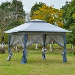 Outsunny 12' x 12' Foldable Pop-up Party Tent Instant Canopy Sun Shade Gazebo Shelter Steel Frame Oxford w/ Roller Bag, Grey