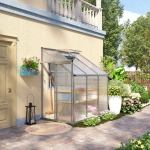 Outsunny Lean-to Greenhouse Walk-in Garden Aluminum Polycarbonate with Roof Vent for Plants Herbs Vegetables 6' x 4' x 7' Silver