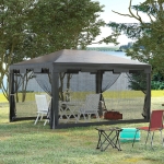 Outsunny 10x13ft Gazebo Party Tent Outdoor Canopy Garden Sun Shade w/Mesh Sidewalls, Grey