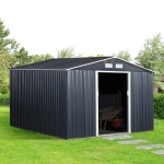 Outsunny 11' x 9' Metal Storage Shed Garden Tool House with Double Sliding Doors, 4 Air Vents for Backyard, Patio, Lawn Dark Grey
