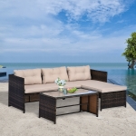 Outsunny 3pcs Outdoor Rattan Wicker Sofa and Chaise Lounge Set with Cushion Garden Patio Furniture Brown and Beige
