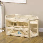 PawHut Wooden Large Hamster Cage Mouse Rats Small Animal Exercise Play House 3 Tier with Slide Activity Center