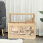 PawHut Wooden Hamster Cage Rodent Small Animal Hutch with Seesaw, Ladder Activity Center Play House for Indoor Use 30.75" x 15.75" x 17.25", Natural