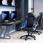 Vinsetto Office Chair Faux Leather Diamond Line High-Back Rocker Swivel Computer Desk Chair with Wheels Blue