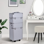 Soozier 2in1 Professional Makeup Case w/ Handle and Wheels - Silver