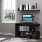 HOMCOM L-Shaped Desk, 360° Rotating Computer Corner Desk, Home Office Writing Table Workstation with Storage Shelf, Black