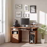 HOMCOM Computer Desk with Keyboard Tray, CPU Stand, Writing Desk with Drawers, Workstation for Home Office, Walnut Brown