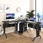 HOMCOM L-Shaped Computer Desk for PC, Corner Table for Small Spaces with Elevated Shelf, Keyboard Tray, CPU Stand, Home Office