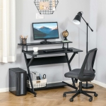 HOMCOM 39" Compact Computer Desk, Industrial Z-Shaped Writing Desk with Monitor Shelf and Storage, Workstation for Home Office, Black