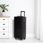 HOMCOM 4 in 1 Portable Aluminum Makeup Train Cases, Rolling Makeup Case with 2 Wheels, Multiple Compartments and Lift Handle