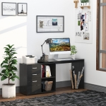 HOMCOM L-Shaped Corner Straight Writing Desk with Storage Shelf, Drawer, Home Office PC Table Computer Workstation, Black