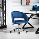 Vinsetto Leisure Office Chair Velvet Fabric Swivel Moon Shape Computer Desk Chair Study with Wheels Blue