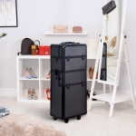 HOMCOM Pro 3 in 1 Portable Aluminum Makeup Train Cases Rolling Cosmetic Organizer Box, Black (Black)