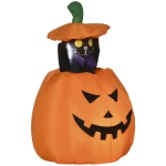 Outsunny 4ft Inflatable Halloween Pumpkin with Lifting Cat, Blow-Up Outdoor LED Yard Display for Garden, Lawn, Party, Holiday