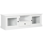 HOMCOM Modern TV Stand Cabinet for TVs up to 60 Inches, Entertainment Center with Drawer and Glass Doors, White